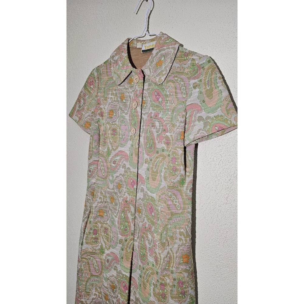 Vintage Tannel Knit 1960's Pink Paisly Knit Dress Size Sm Retro Groovy‎